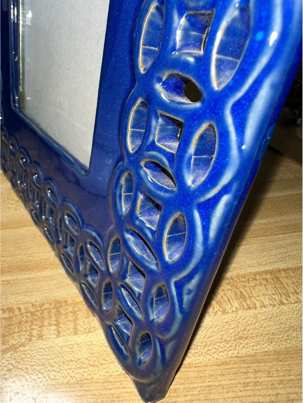 Door County Blue Ceramic Cottage Picture Frame Vintage 4x6